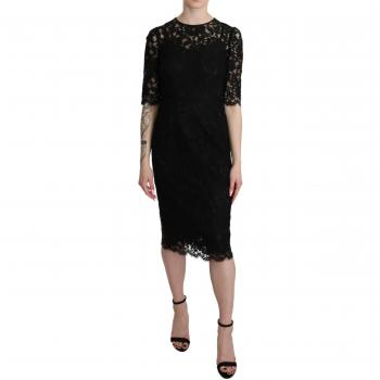 Dolce & Gabbana Elegant Black Lace Sheath Knee-Length Dress - IT38|XS, Size: 2XS