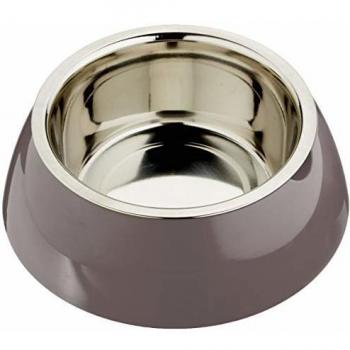 Comedero Grande Jolie de Acero Inoxidable para Perros y Gatos con Base de Plástico - 1,2L - Ø 23,3 x H 7,5 cm - Color Gris