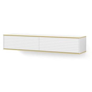 Mueble de TV colgante SUBI 180 cm blanco mate con diseño contemporáneo y detalles dorados