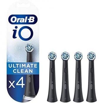 Oral-B iO Ultimate Clean Recambios Cepillo de Dientes Eléctrico, Pack de 4 Cabezales, Negro - Originales,