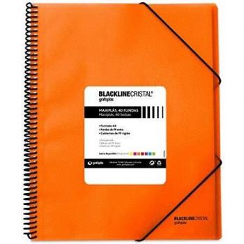Grafoplás 39834252 Carpeta de Fundas de Polipropileno, A4, Naranja, 40 Fundas, Maxiplás Blackline Cristal