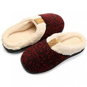Zapatillas de Estar por casa Mujer Hombre Espuma de Memoria Invierno Interior Pantuflas Caliente Forro Ultraligero Cómodo y Antideslizante,Rojo,36/37 EU