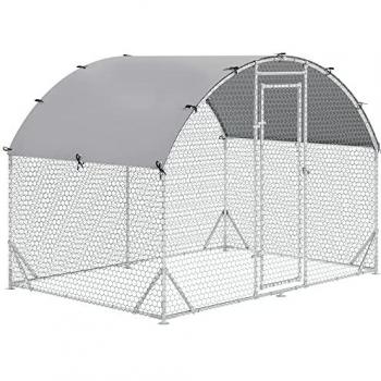 PawHut Gallinero para Exterior Grande de Acero Galvanizado 280x190x197 cm con Cubierta de Tela Oxford Impermeable y Resistente a los Rayos UV para Patio Plata