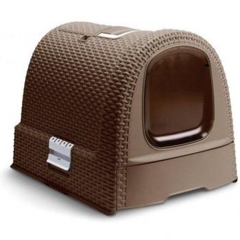 Arenero cubierto Curver para gatos con asa de transporte, color mocha