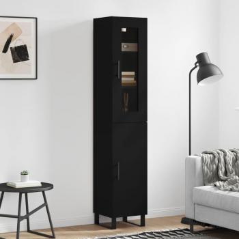 Aparador de madera contrachapada negro 34,5x34x180 cm con 1 puerta, mueble de almacenaje moderno para salón, armarios con puertas y cajón de madera, buffet y armario auxiliar