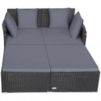 Cushioned Outdoor Patio Rattan Daybed - Gray