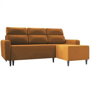 Sofá rinconero Stamford 102, amarillo, con función de descanso y caja de ropa de cama, dimensiones 236 x 99 x 148 cm