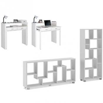 Conjunto de Muebles Skraut Home: Escritorio Extensible 98,6x86,9x36-70cm y Estantería Librería 68,5x161x25cm, color blanco