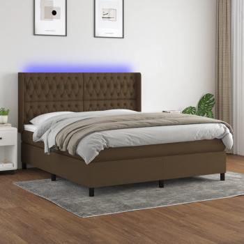 Cama box spring con colchón de muelles, luces LED, tela marrón oscuro, 180x200cm