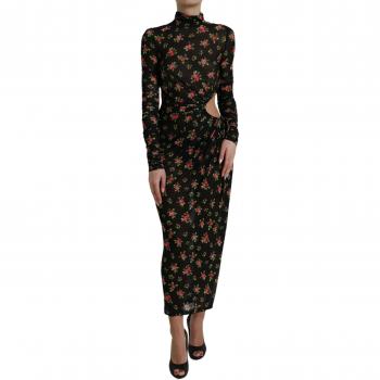 Dolce & Gabbana Black Floral Cut Out Sheath Long Maxi Dress - IT40|S, Maxi Dresses, female, Black, Size: XS