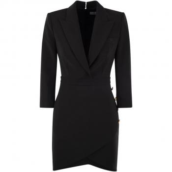 Elisabetta Franchi Women's Black Crepe Robe-Manteau with Buttons at the Hip, Size 42, AB63146E2