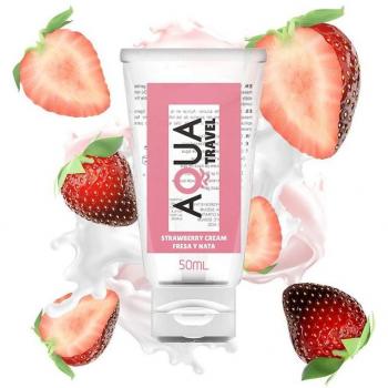 Aqua Travel Lubricante Base Agua Sabor Fresa y Nata - 50 ml