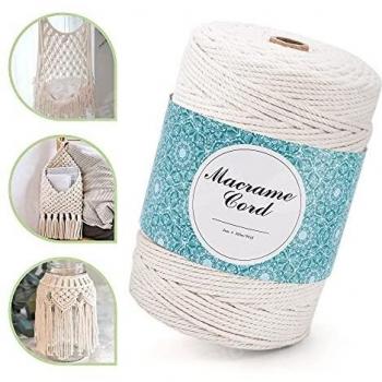 Hilo de algodón de macramé, 3 mm x 300 m, LEEDARIO cuerda de algodón textil hilo de algodón para manualidades, manualidades, colgar de la pared, libro para principiantes, decoración bohemia