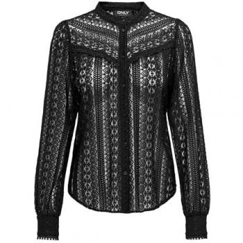 Only Reba Lace Long Sleeve Blouse for Women - Black