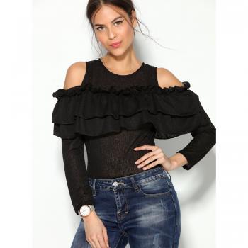 Body punto de fantasía elástico by VencaStyle,NEGRO,M