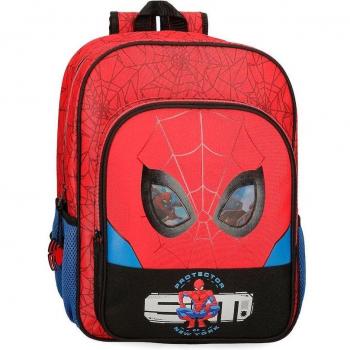 Mochila Escolar Infantil Spiderman Protector Rojo de Poliéster 30x38x12cm con Bolsillos Laterales