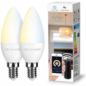 Le bombilla inteligente e14 bombiilla wifi 380 lm blanco ajustable 2700k6500k funciona con alexa y google home bombilla vela 45w 40w smart bulb control de voz para familia paquete de 2