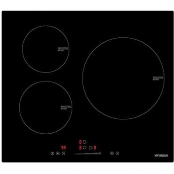 Placa de Inducción Hyundai HI3600S 59cm, Cristal Negro, 3 Zonas de Cocción, Potencia Máx. 6600W, 9 Niveles de Cocción, Control Slider Táct