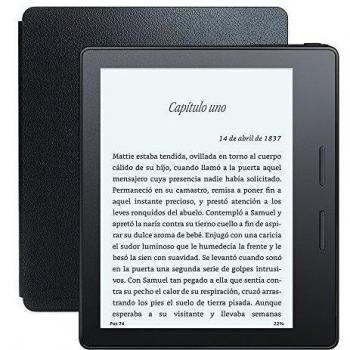 E-reader Kindle Oasis con funda de carga de cuero negra, pantalla de 6