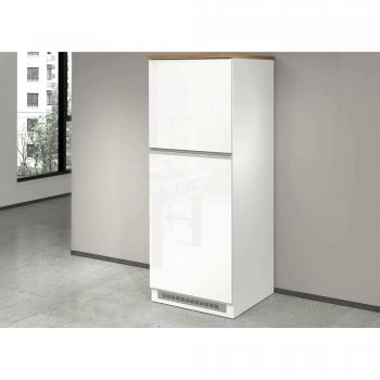 Despensa de cocina multiusos Dmora, mueble frigorífico de 2 puertas, 100% Made in Italy, 60x60h165 cm, blanco brillo y roble claro