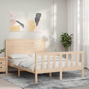 Estructura de Cama Doble con Cabecero de Madera Maciza