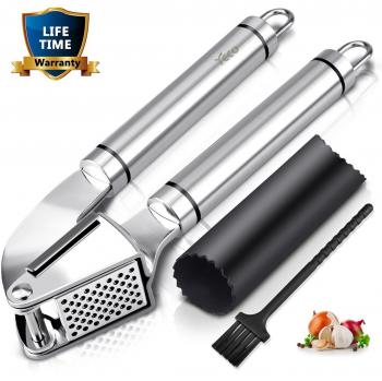 Prensa de Ajo, YECO Garlic Press Acero inoxidable Utensilios de cocina de precisión Adición adicional Garlic Peeler + Cepillo de limpieza
