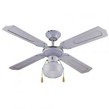 Ventilador de techo blanco con luz, 4 aspas de madera, diámetro de 105 cm, potencia de 50W