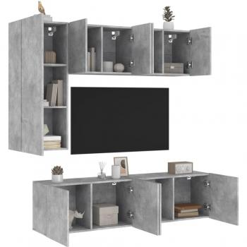 Muebles de TV de pared 5 piezas madera ingeniería gris hormigón