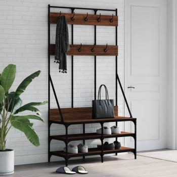 Perchero con Zapatero VidaXL, Soporte para Ropa y Estantes de Zapatos, Color Gris Sonoma, Negro y Roble Ahumado, Dimensiones 100x40x184 cm