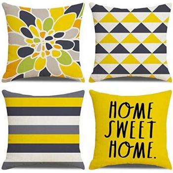 LAXEUYO Fundas de Cojín 45x45 cm Algodón Lino Throw Pillow Case Funda de Cojines Decorativa para Sofá, Exterior cojin Mostaza