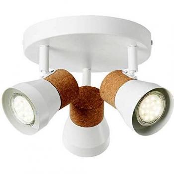 Lámpara de techo Moka 3 luces GU10, blanco mate y marrón, cabezales ajustables, 10W cada uno