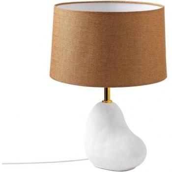 Lámpara de Mesa Cerámica Bulga Blanco Artesanal con Detalles en Marrón