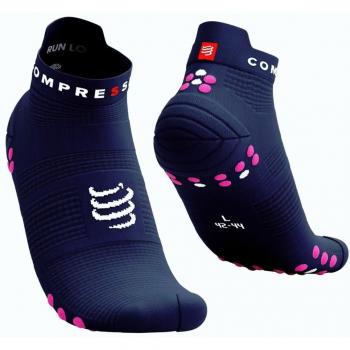 Calcetines de running Compressport Pro Racing v4.0 bajos azul noche y rosa, tamaño 2