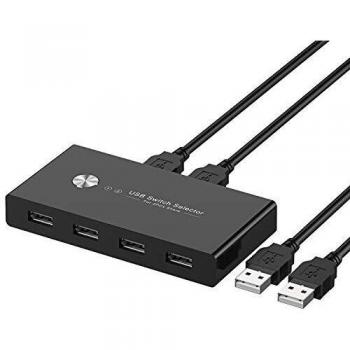 Rybozen 4 Puertos USB Switch, USB 2.0 KVM Conmutador 2 Entradas y 4 Salidas con 2 Cable USB para Compartir Teclado, Ratón, Disco Duro, Impresoras, Escáneres
