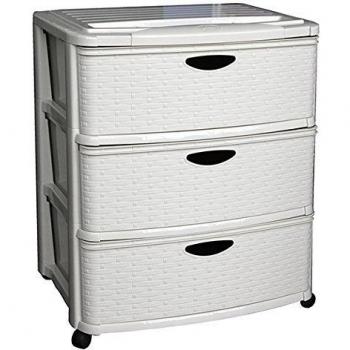 mondex PLS6226-15 – Torre de almacenaje Efecto Mimbre de 3 cajones y Ruedas de plástico, 56 x 39 x 66 cm, plástico, Color Beige, 66 cm