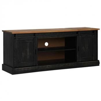 HALDEN Black Solid Wood TV Cabinet with 2 Sliding Doors - 150x40x60 cm