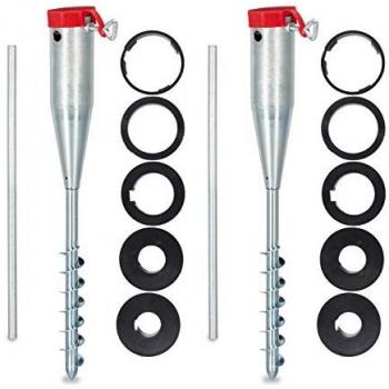 Pack 2 Bases Sombrilla de Acero para Clavar al Suelo con Adaptadores de 22-55 mm, Plateadas, Dimensiones: 56,5 x 7 x 7 cm