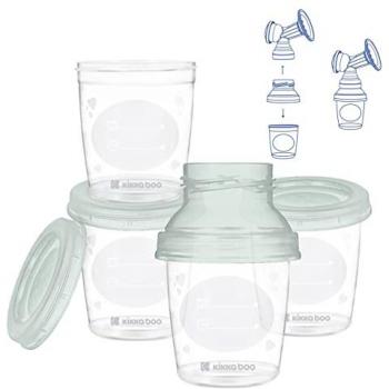 Vasos de almacenamiento de leche materna Kikkaboo 4 recipientes de 180 ml con adaptador color menta