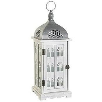 Farol DKD Home Decor Acabado envejecido Blanco Gris Madera Cristal Mediterráneo 19 x 19 x 51 cm