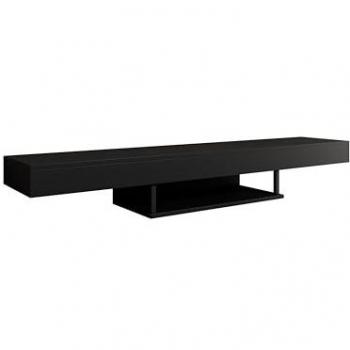 Mueble TV Colgante Aydin, Ancho 150 cm, Alto 22 cm, Profundo 29,6 cm, Color Negro Mate, Acabado en Melamina