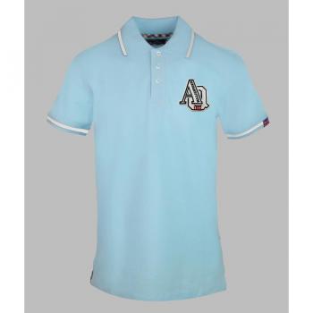 Aquascutum AQ 1851 Light Blue Embroidered Tipped Polo Shirt - Size M