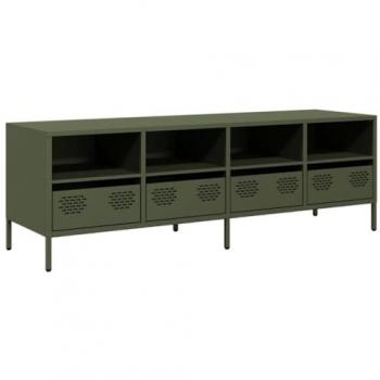 Mueble TV Acero Laminado en Frío Verde Oliva 135x39x43,5 cm, Soporte de TV, Aparador de TV, Mueble Bajo, Banco de TV, Mueble de Metal