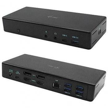 i-tec USB-C Docking Station Quattro para 4 Pantallas con Alimentación de 85W - 2x DisplayPort, 2x HDMI, 1x GLAN, 5x USB 3.0, 1x USB-C, 2x 3,5mm para Audio y Micrófono