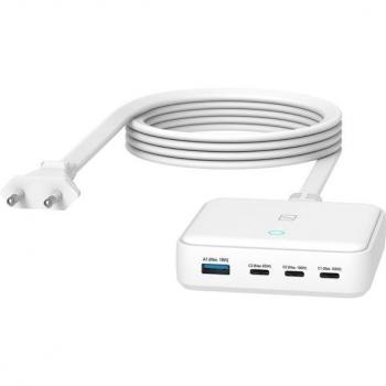 Cargador Tucano 100W con 3 puertos USB-C Power Delivery y 1 puerto USB-A Quick Charge 3.0, adaptador de corriente para notebook, color blanco