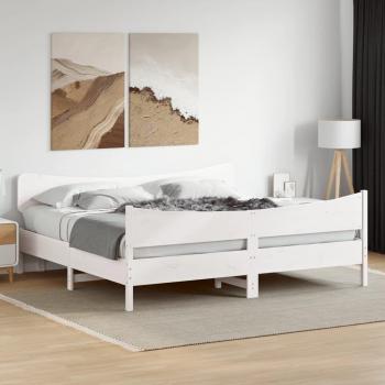 Cama redonda con cabecero blanco 200x200 cm madera maciza de pino Vidaxl