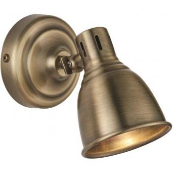 Foco Westbury de acero y latón envejecido, 1 bombilla, diámetro 12.5 cm, tipo de luz LED, con placa de latón antiguo, casquillo GU10