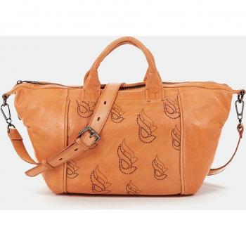 Bolso de mano tipo bowling de piel troquelada naranja