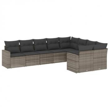 9-Piece Grey Poly Rattan Garden Sofa Set with Cushions