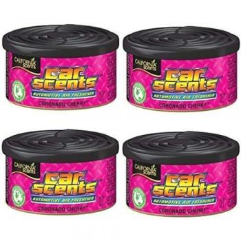 Ambientador de Coche California Scents en Lata - Pack 4 Unidades - Fragancia Duradera de Cereza (Hasta 30 Días) con Control de Intensidad
