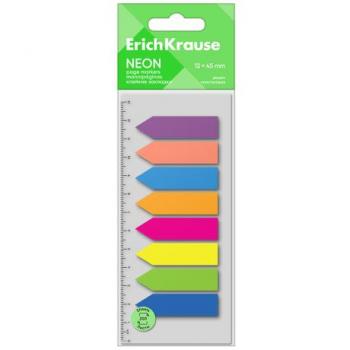 Blister 200 Marcapáginas Neon Flechas ErichKrause 12x45mm, Plástico, Pestañas Adhesivas de Índice, Acabado Translucido, 8 Colores, Ideal para Oficina y